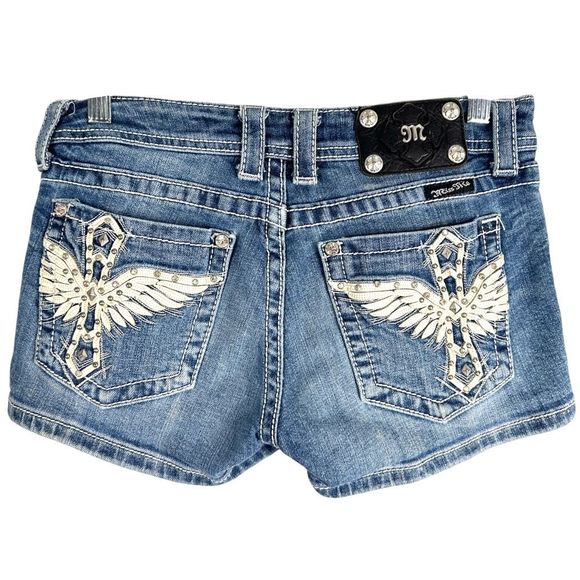 Miss Me Pants - Miss Me Size 28 Jean Shorts Denim Rhinestones Studded Cross Angel Wings 180